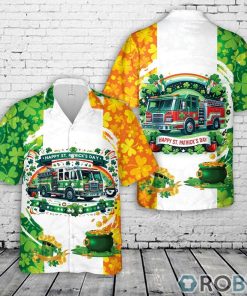 Fire Truck Happy St Patrick’s Day Hawaiian Shirt