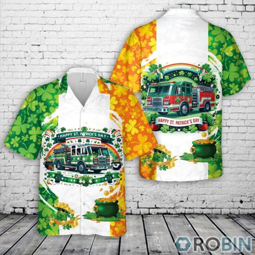 Fire Truck Happy St Patrick’s Day Hawaiian Shirt