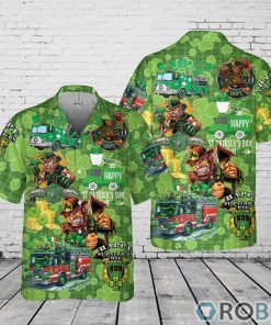 Fire Truck St Patrick’s Day Pocket Hawaiian Shirt