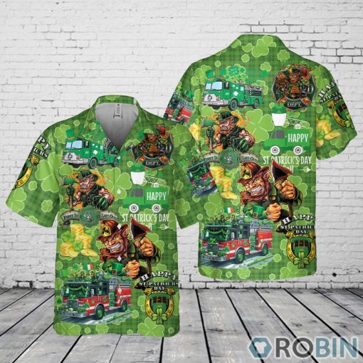 Fire Truck St Patrick’s Day Pocket Hawaiian Shirt