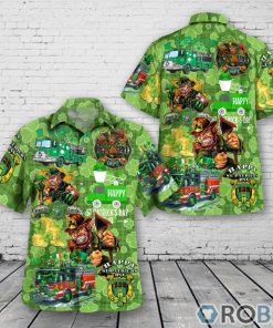 Fire Truck St Patrick’s Day Shamrock Pattern Hawaiian Shirt