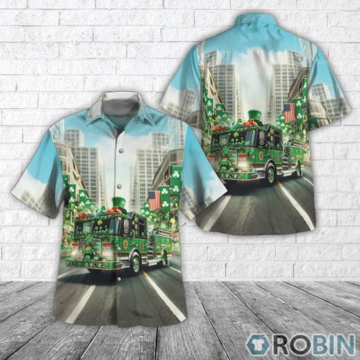 Fire Truck St Patrick’s Day Shamrock Summer Hawaiian Shirt
