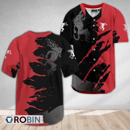 Fireball Whiskey Metal Crack Pattern Baseball Jersey Shirt Style