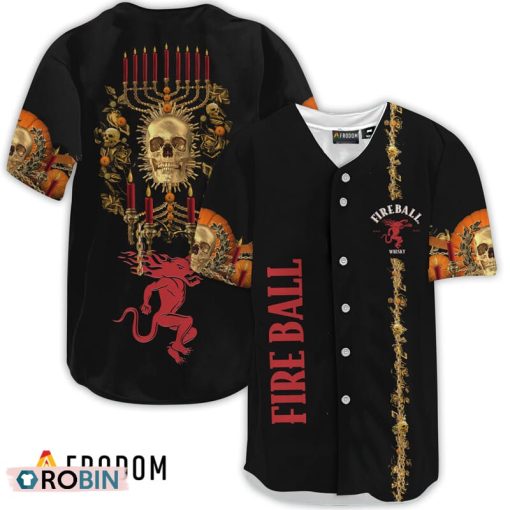Fireball Whisky Golden Skull And Pumpkin Baseball Jersey Shirt Style