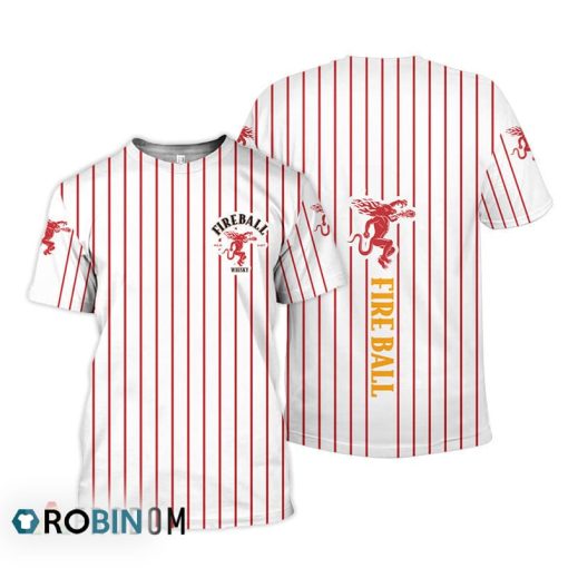 Fireball Whisky White Vertical Striped 3D Printed T-Shirt