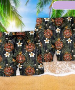 Firefighter Lover Flower Beach Short, Gift for Holiday Summer Firefighter Lover Flower Beach Short, Gift for Holiday Summer