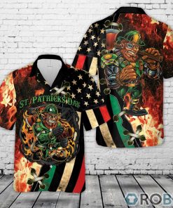 Firefighter Saint Patrick’s Day Flag Leprechaun Hawaiian Shirt