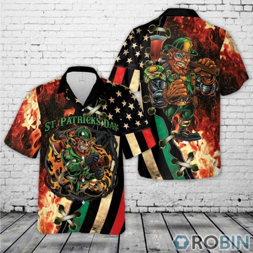Firefighter Saint Patrick’s Day Flag Leprechaun Hawaiian Shirt