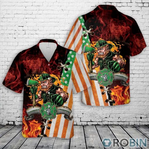 Firefighter Saint Patrick’s Day Leprechaun Flag Hawaiian Shirt