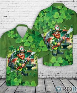 Firefighter Saint Patrick’s Day Leprechaun Shamrock Pattern Hawaiian Shirt