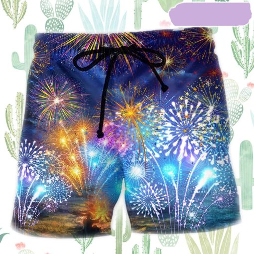 Firework By Night Beach Short, Gift for Holiday Summer