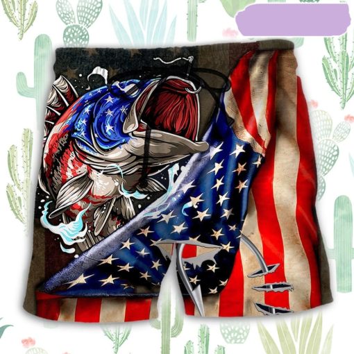 Fishing US Flag Cool Beach Short, Gift for Holiday Summer