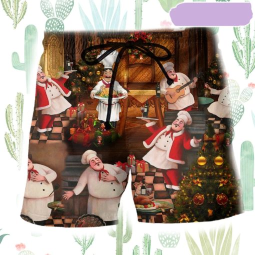 Food Chef Merry Christmas Beach Short, Gift for Holiday Summer