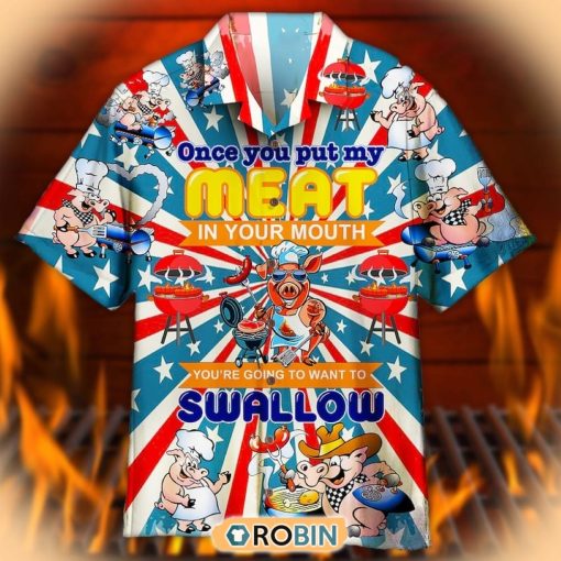 Funny BBQ Pig Grill Barbecue Aloha Hawaiian Shirt