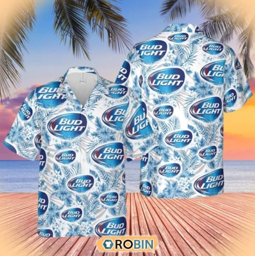 Funny Beer Party Bud Light Blue Hawaiian Button Shirt