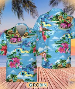 Funny Stitch Surfing Beach Floral Hawaiian Button Shirt