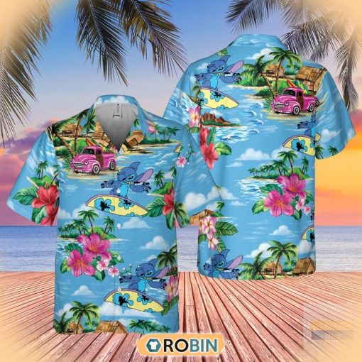 Funny Stitch Surfing Beach Floral Hawaiian Button Shirt