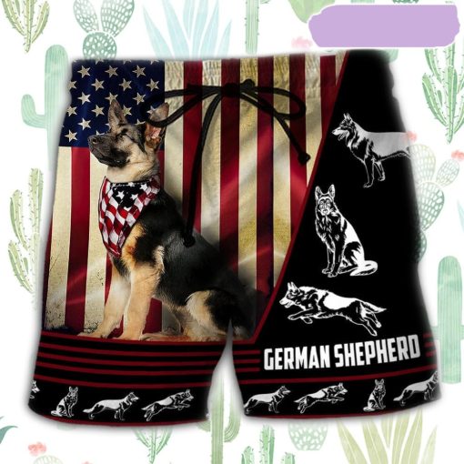 German Shepherd American Flag Beach Short, Gift for Holiday Summer