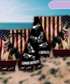 German Shepherd American Flag Beach Short, Gift for Holiday Summer