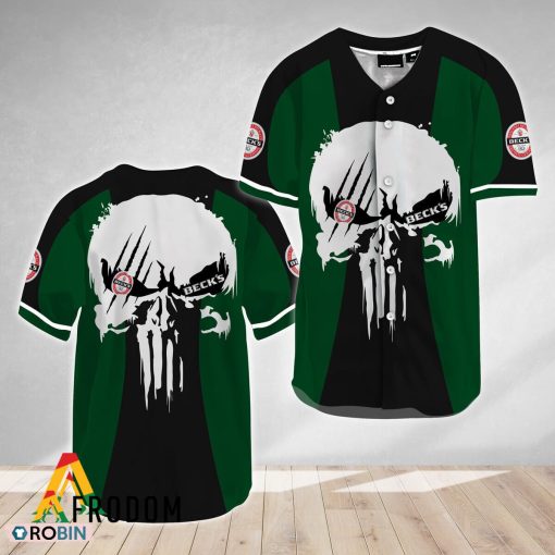 Ghost Head White Skull Beck’s Beer Baseball Jersey Shirt Style