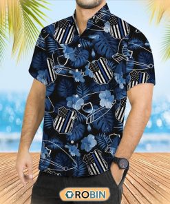 Gift For Police Tropical Police Dad Hawaiian Button Shirt