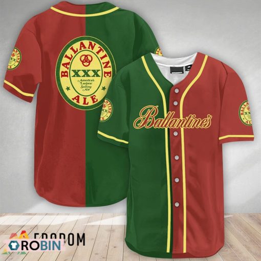 Green And Red Split Ballantines Baseball Jersey Shirt Style