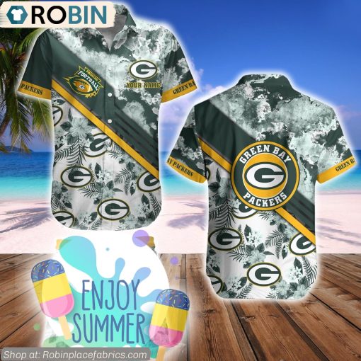 Green Bay Packers Watercolor Pattern Hibiscus Hawaiian Shirt