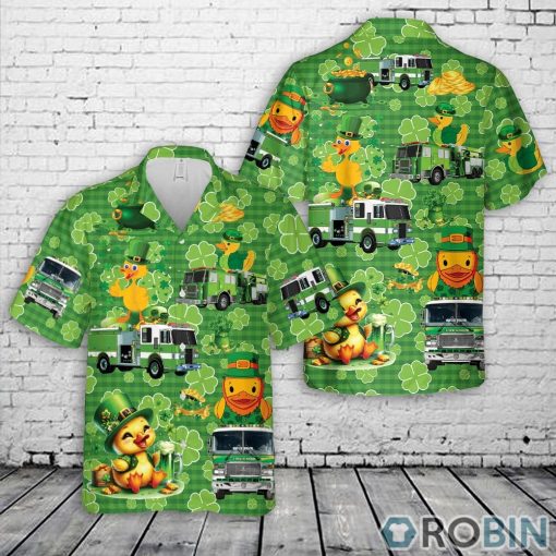 Green Fire Truck Duck Patrick’s Day Hawaiian Shirt