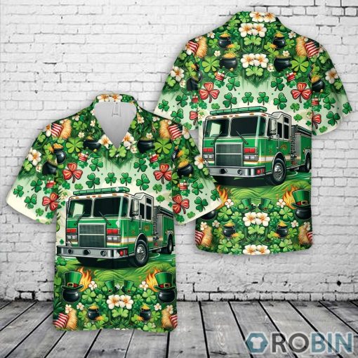 Green Fire Truck Patrick’s Day Hawaiian Shirt