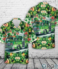 Green Fire Truck Patrick’s Day Shamrock Hawaiian Shirt