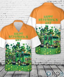 Green Fire Truck Patrick’s Day Shamrock Summer Hawaiian Shirt