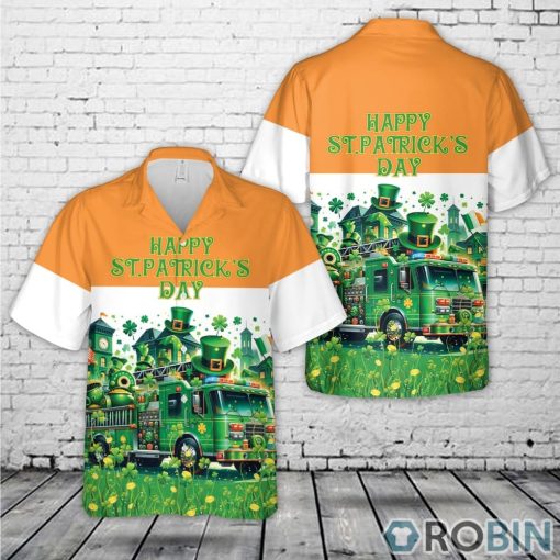 Green Fire Truck Patrick’s Day Shamrock Summer Hawaiian Shirt
