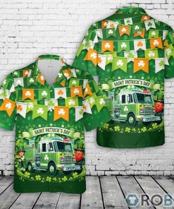 Green Fire Truck Saint Patrick’s Day Leprechaun Hawaiian Shirt