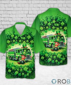 Green Fire Truck With Leprechaun Patrick’s Day Hawaiian Shirt