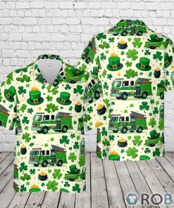 Green Fire Trucks Patrick’s Day Hawaiian Shirt