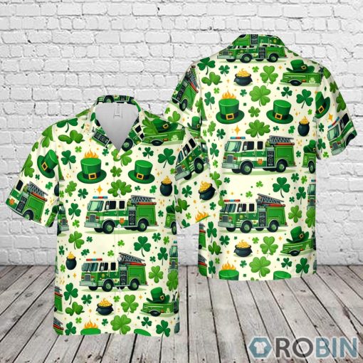Green Fire Trucks Patrick’s Day Hawaiian Shirt