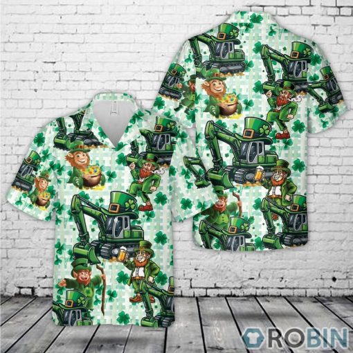 Green Leprechaun Excavator, St Patrick’s Day Hawaiian Shirt