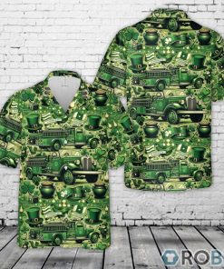 Green Old Fire Trucks St Patrick’s Day Hawaiian Shirt
