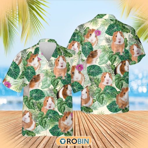Guinea Pig Lovers Floral Hawaiian Button Shirt