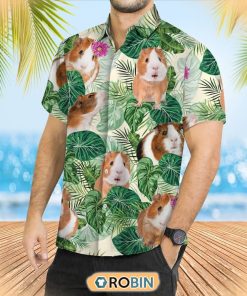 Guinea Pig Lovers Floral Hawaiian Button Shirt