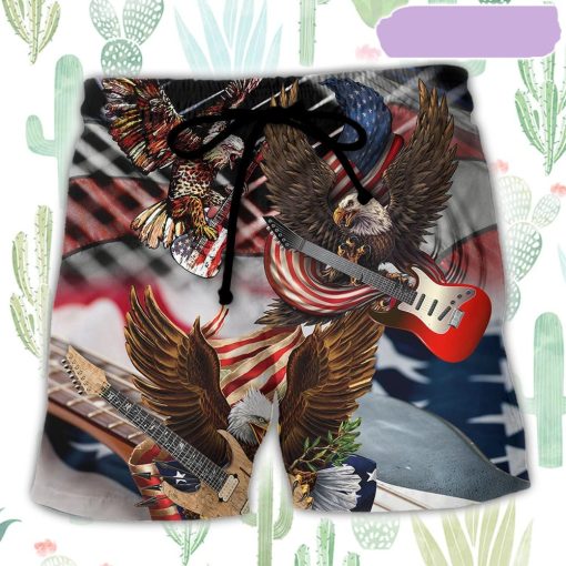 Guitar Independence Day Eagle Beach Short, Gift for Holiday Summer