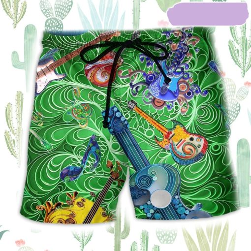Guitar Love Green Music Beach Short, Gift for Holiday Summer