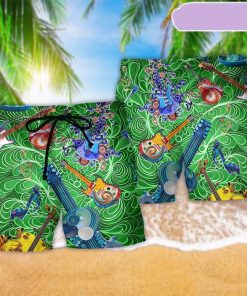 Guitar Love Green Music Beach Short, Gift for Holiday Summer