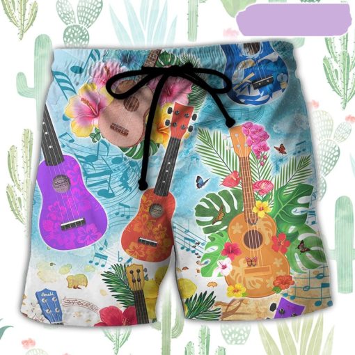 Guitar Tropical Hawaii Ukulele Beach Short, Gift for Holiday Summer