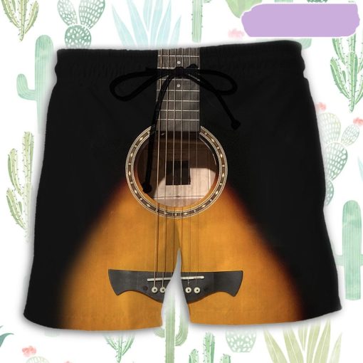 Guitar Wood Music Lover Beach Short, Gift for Holiday Summer