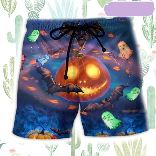 Halloween Glowing Pumpkins By Night Beach Short, Gift for Holiday Summer