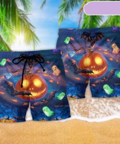 Halloween Glowing Pumpkins By Night Beach Short, Gift for Holiday Summer