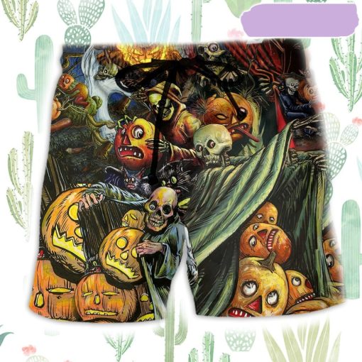 Halloween Pumpkin Scary Lover Beach Short, Gift for Holiday Summer