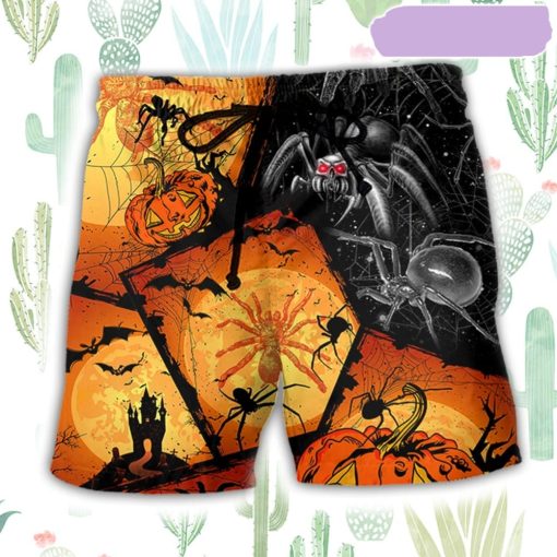 Halloween Spider Pumpkin Scary Beach Short, Gift for Holiday Summer