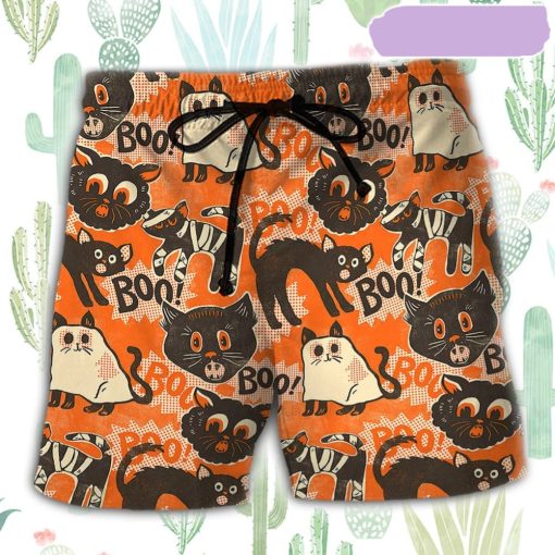 Halloween Spooktacular Scaredy Cat Beach Short, Gift for Holiday Summer